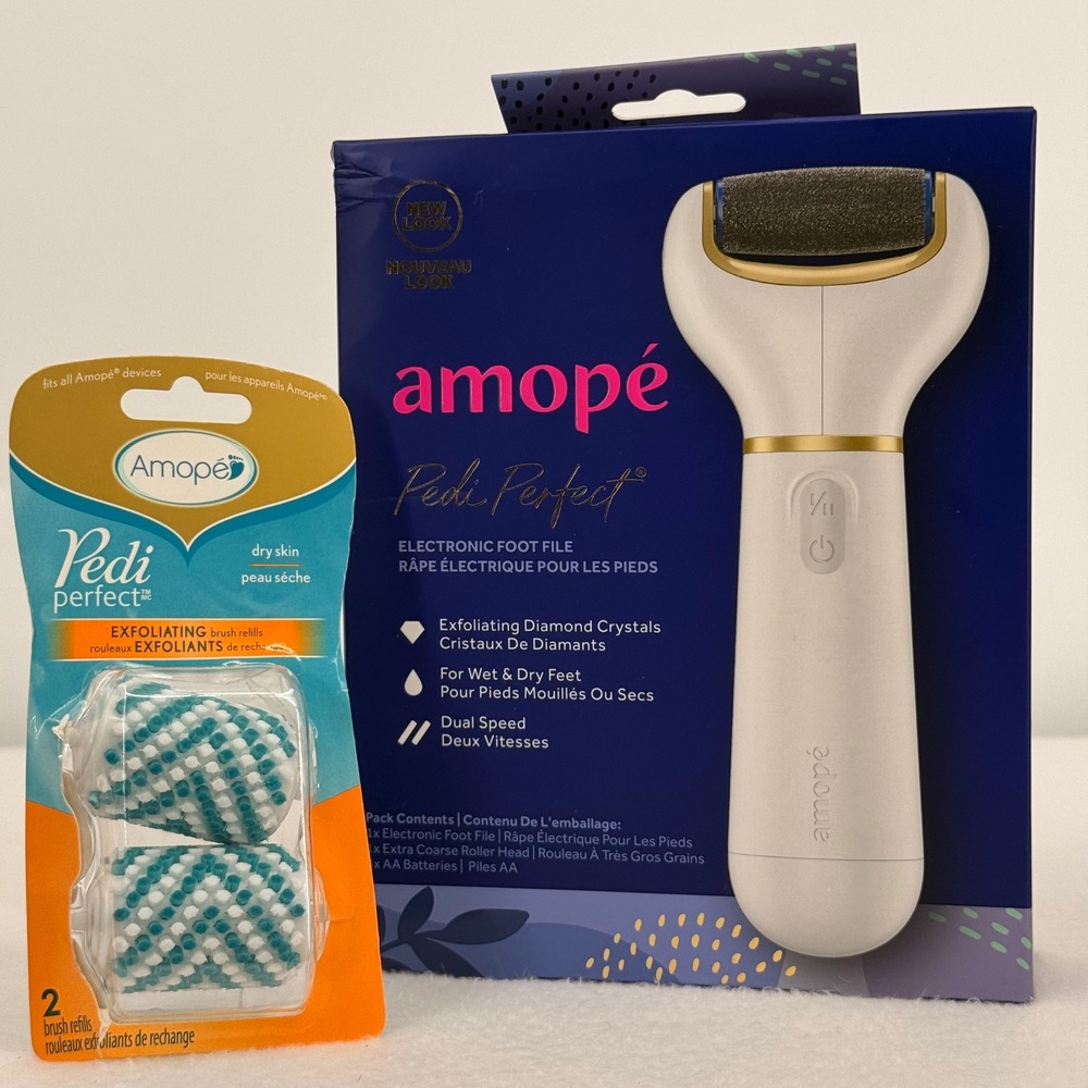 Amope Pedi Perfect Electronic Foot File & 2ct Exfoliating Brush Refills Bundle